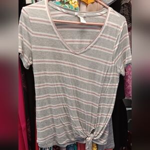 Striped V-Neck Tie-Front Top